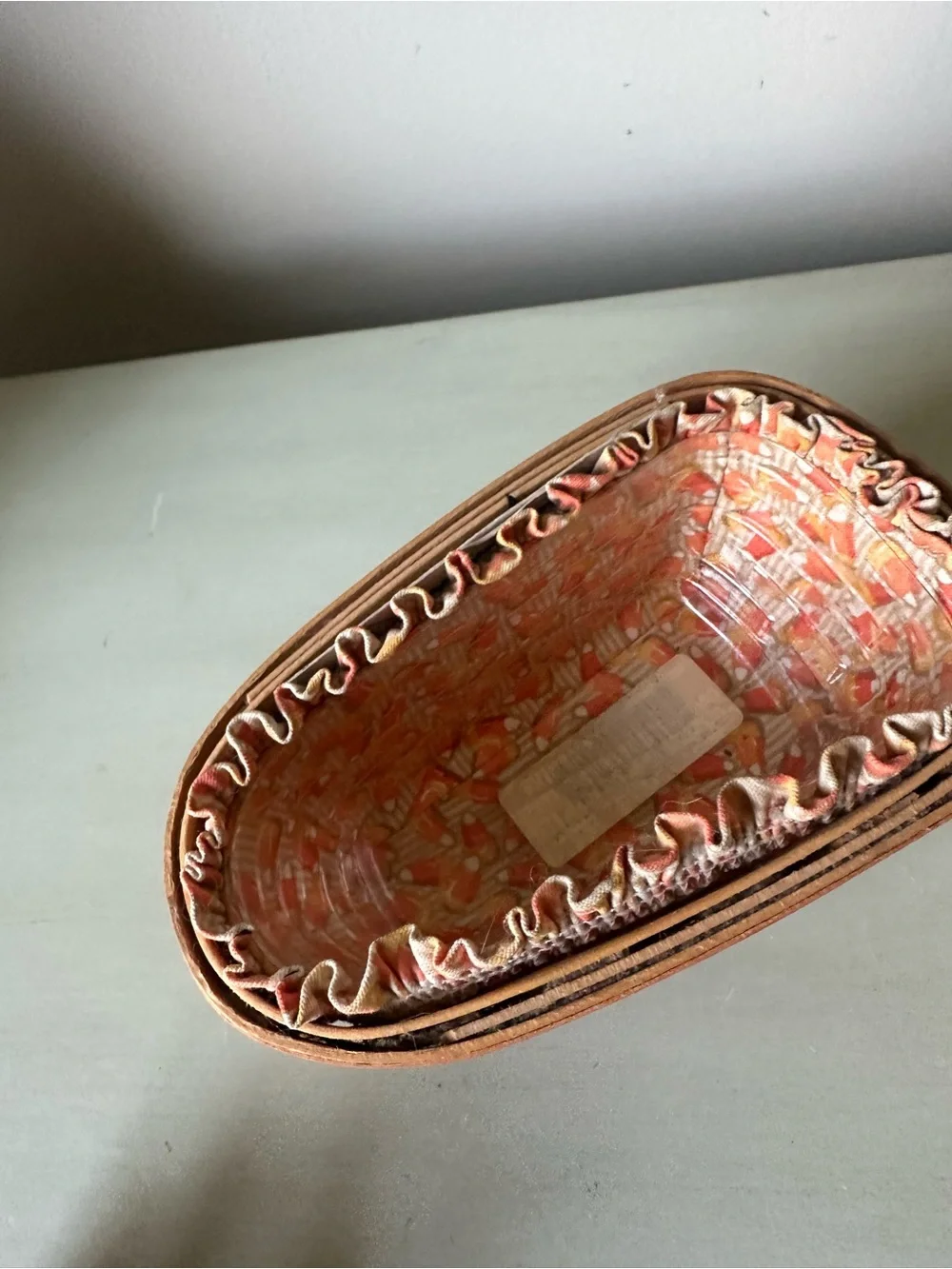 Longaberger candy corn basket with liner protector and tie on